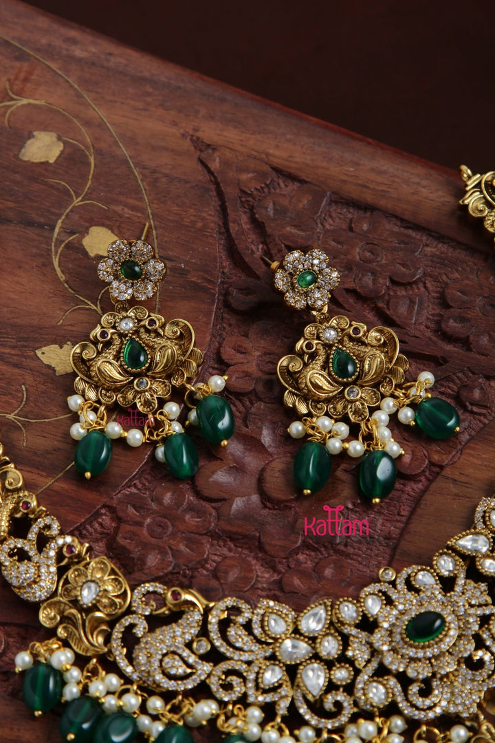 Naira - Victorian Floral Peacock Green Necklace - N6111
