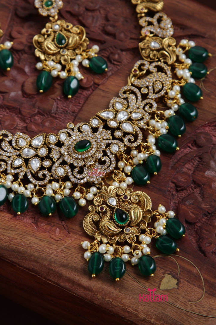 Naira - Victorian Floral Peacock Green Necklace - N6111