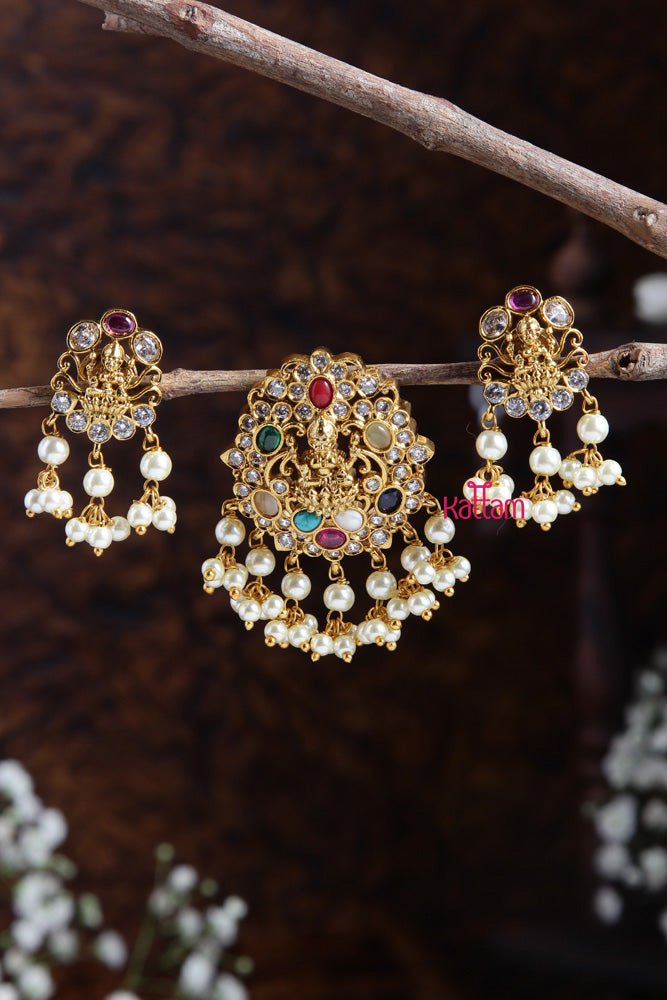 Navarathna Pendant With Earring Design - 3 - P017