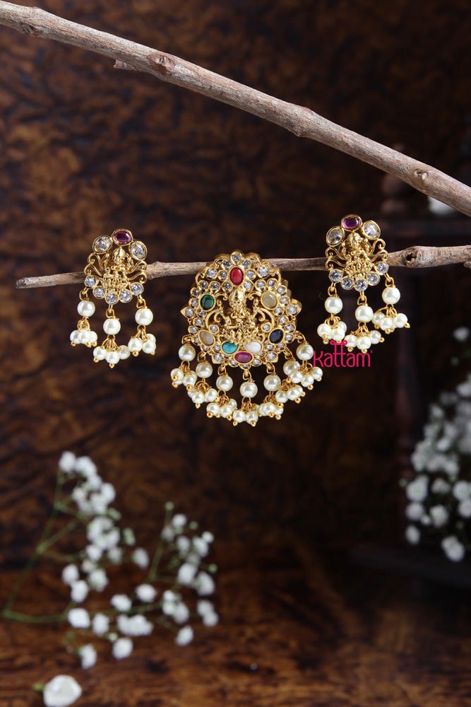 Navarathna Pendant With Earring Design - 3 - P017