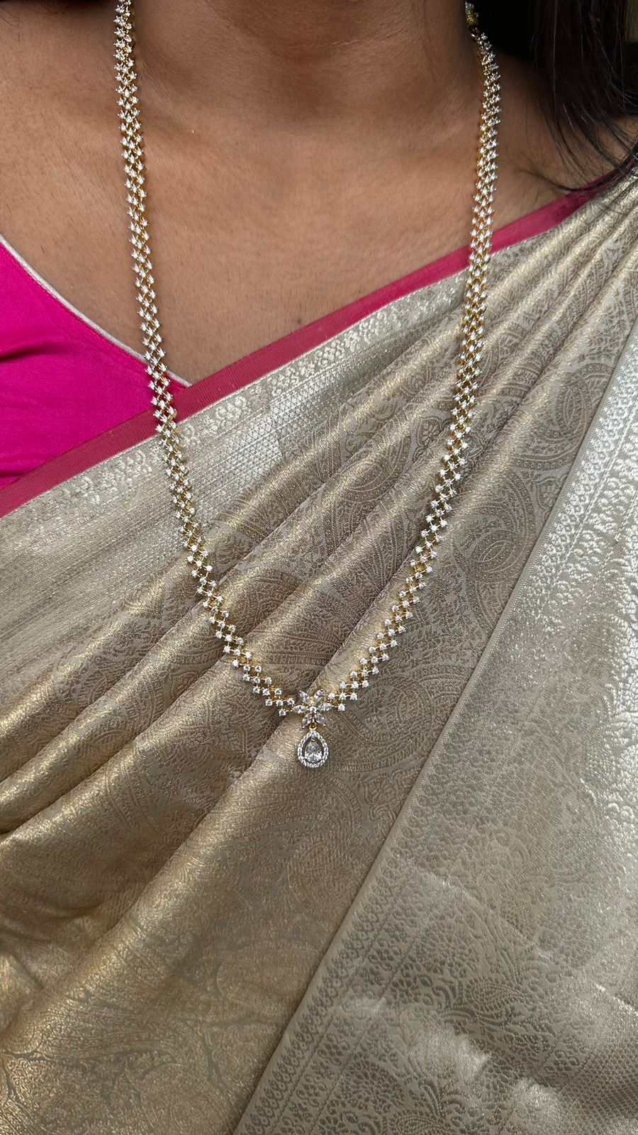 Haram Necklace Set White Stone Gold Haram Navya White Drop AD