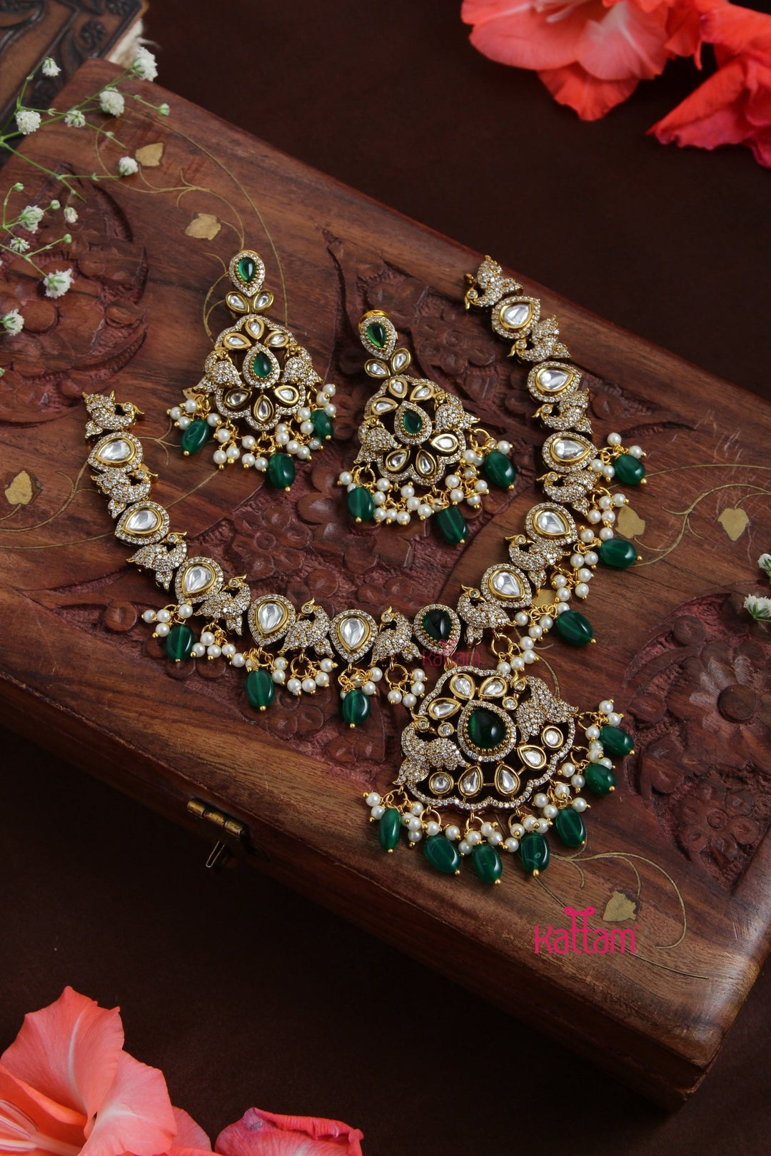 Netra - AD Stone Peacock Green Necklace - N5110