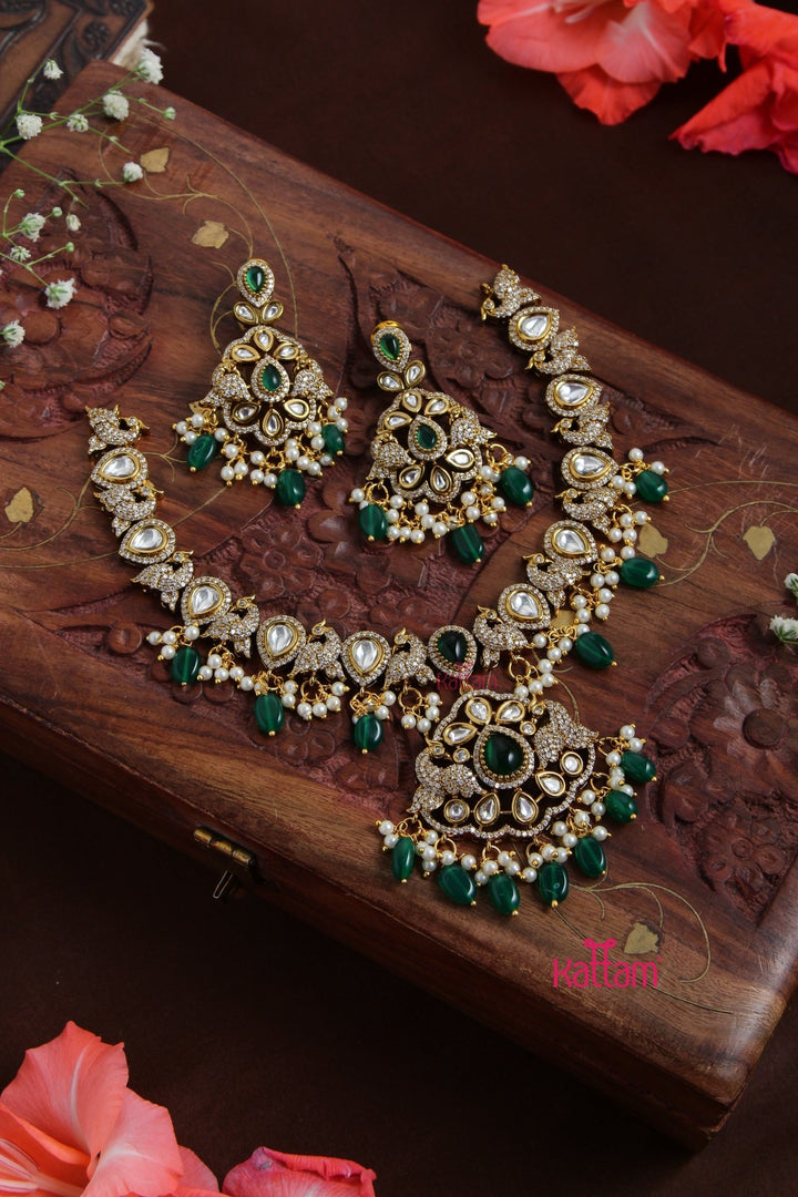 Netra - AD Stone Peacock Green Necklace - N5110