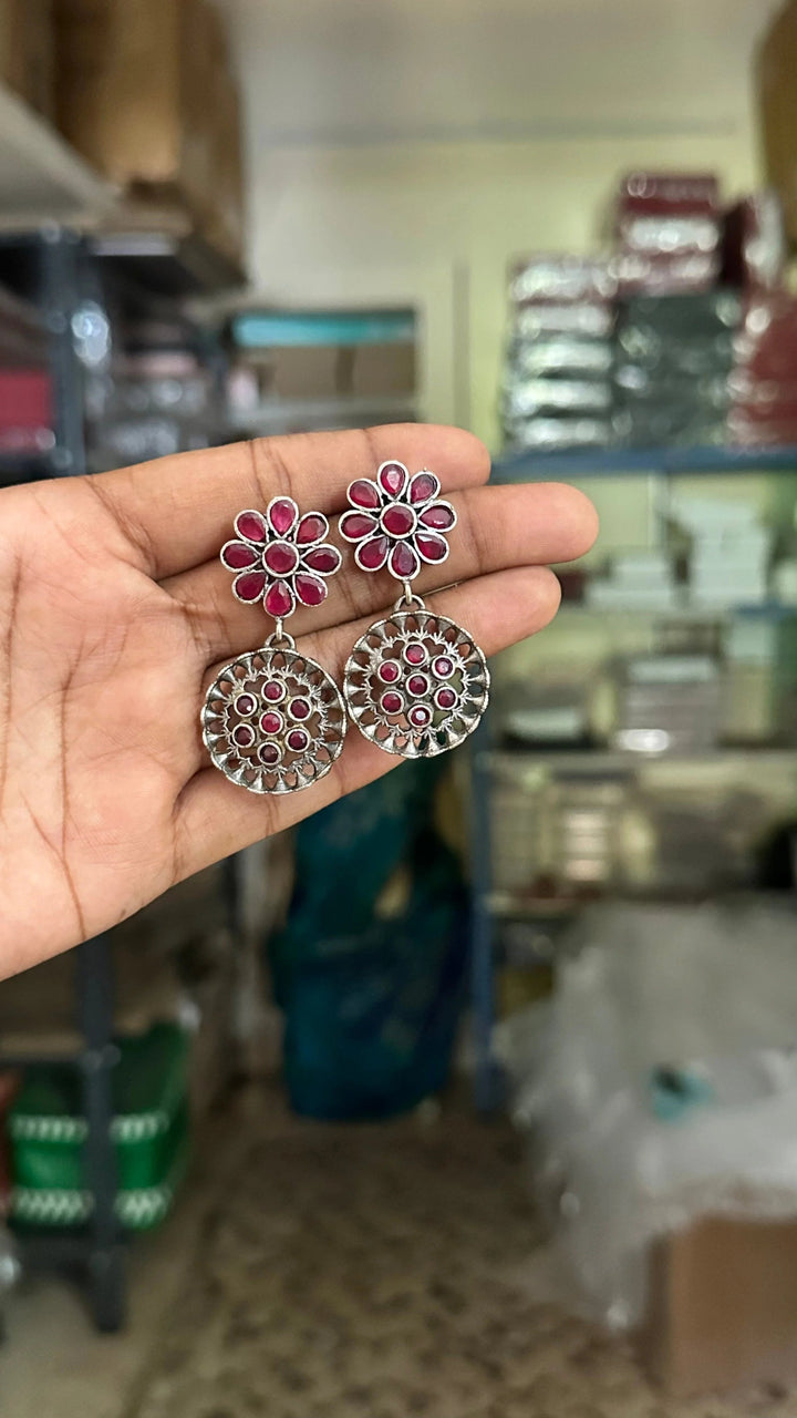 Oxidised Flower Chakra Earring - E609
