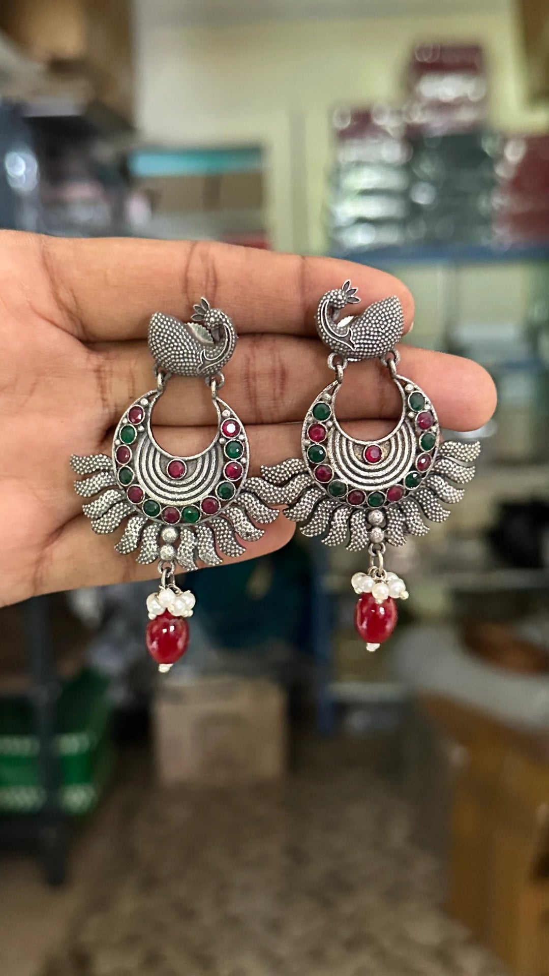 Oxidised Peacock Chandbali Earring - E615