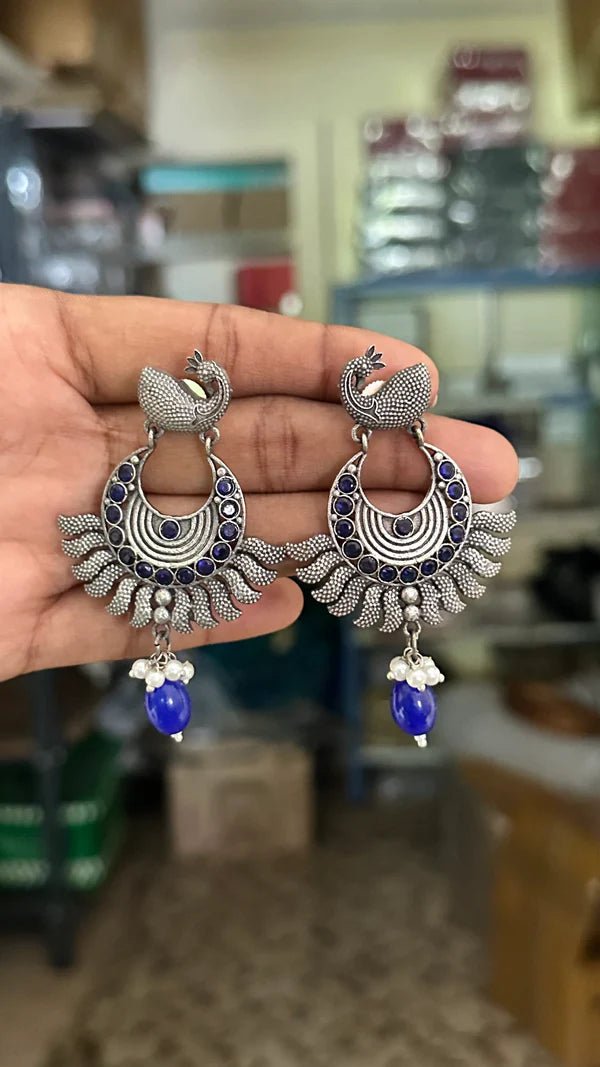 Oxidised Peacock Chandbali Earring - E615B