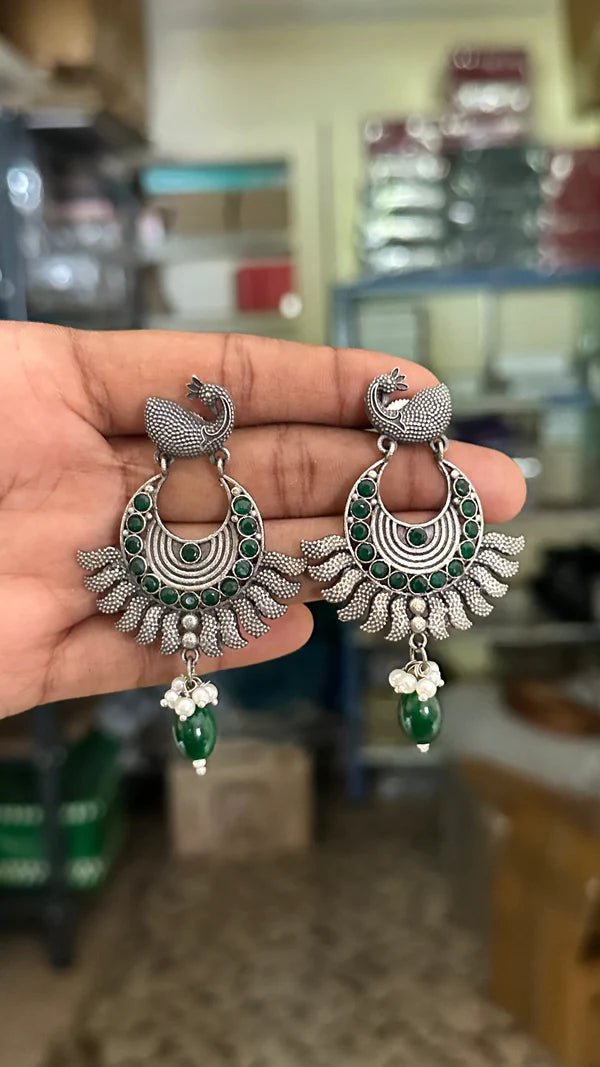 Oxidised Peacock Chandbali Earring - E615G