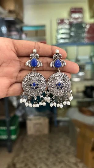 Oxidised Peacock Pearls Earring - E610