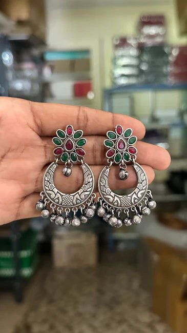 Oxidised Rubygreen Chandbali Earring - E634M