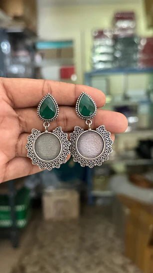 Oxidised Stone Drop Earring (Colours Available) - E592G