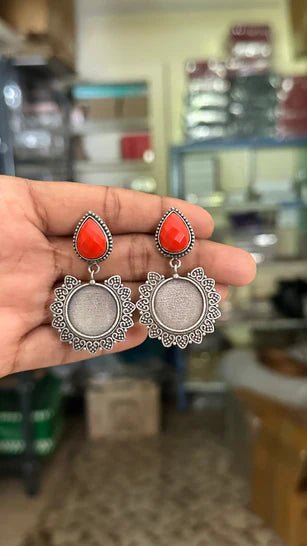 Oxidised Stone Drop Earring (Colours Available) - E592R