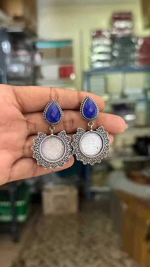 Oxidised Stone Drop Earring (Colours Available) - E592