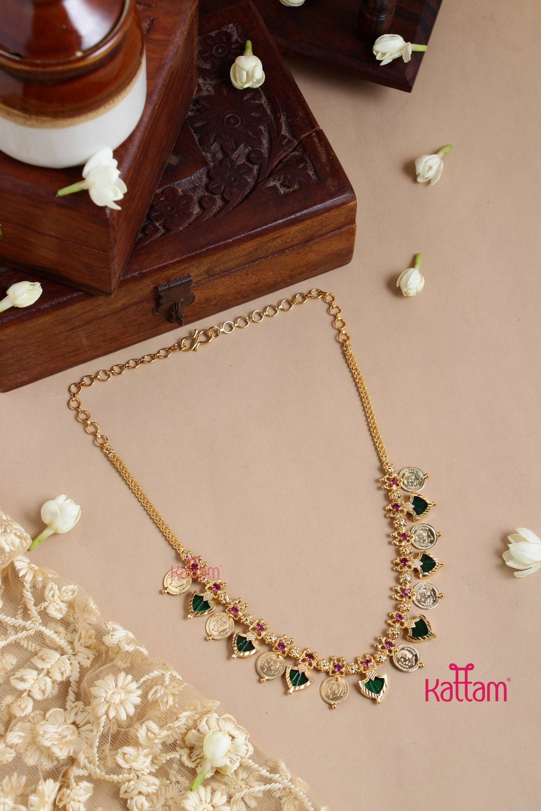 Palakka Green Coin Choker ( No Earrings ) - N3278