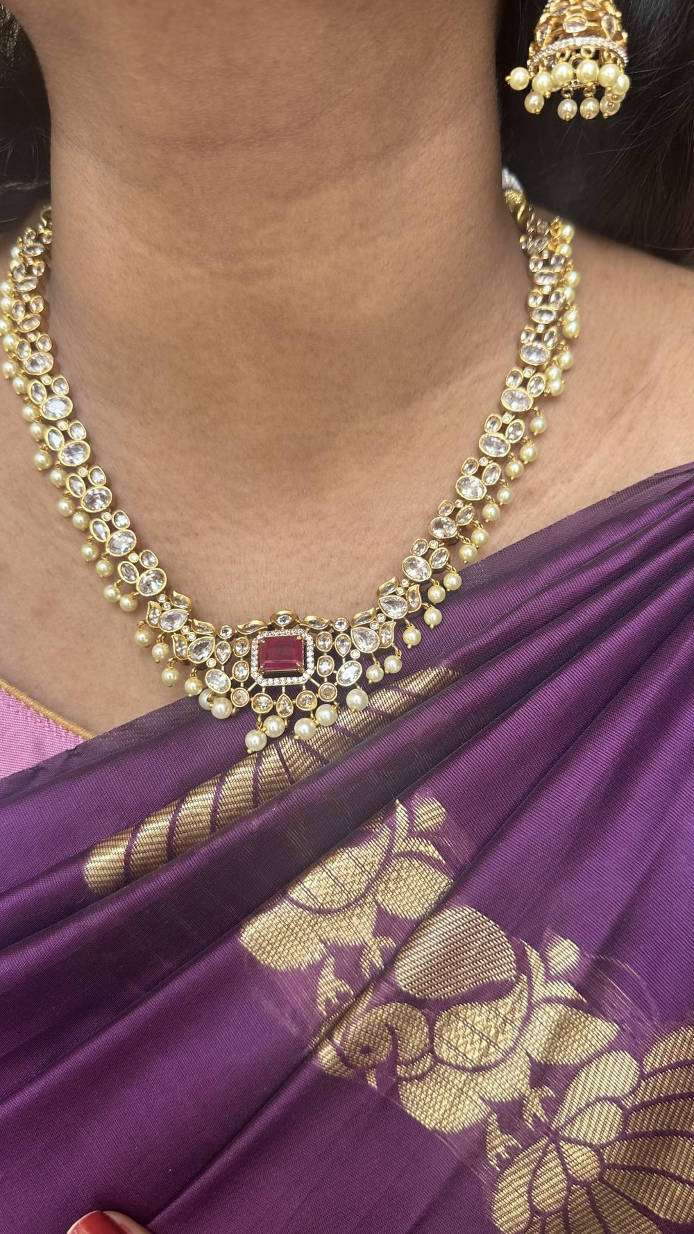 Pallu - Ruby Stone Pearl Stone Necklace - N2942