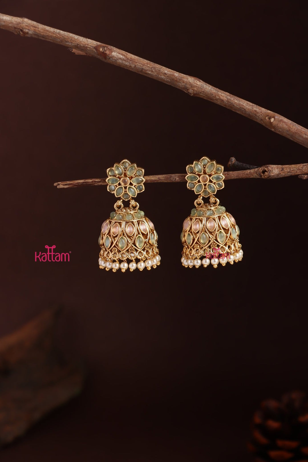 Pastelgreen Flower Jhumka - E1219