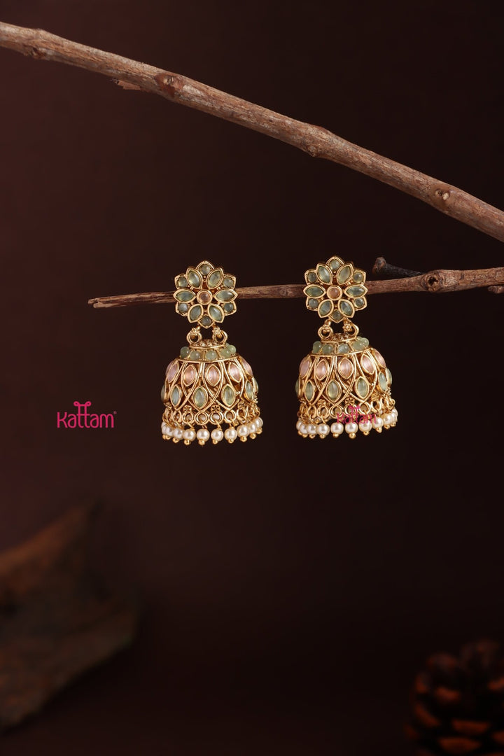 Pastelgreen Flower Jhumka - E1219