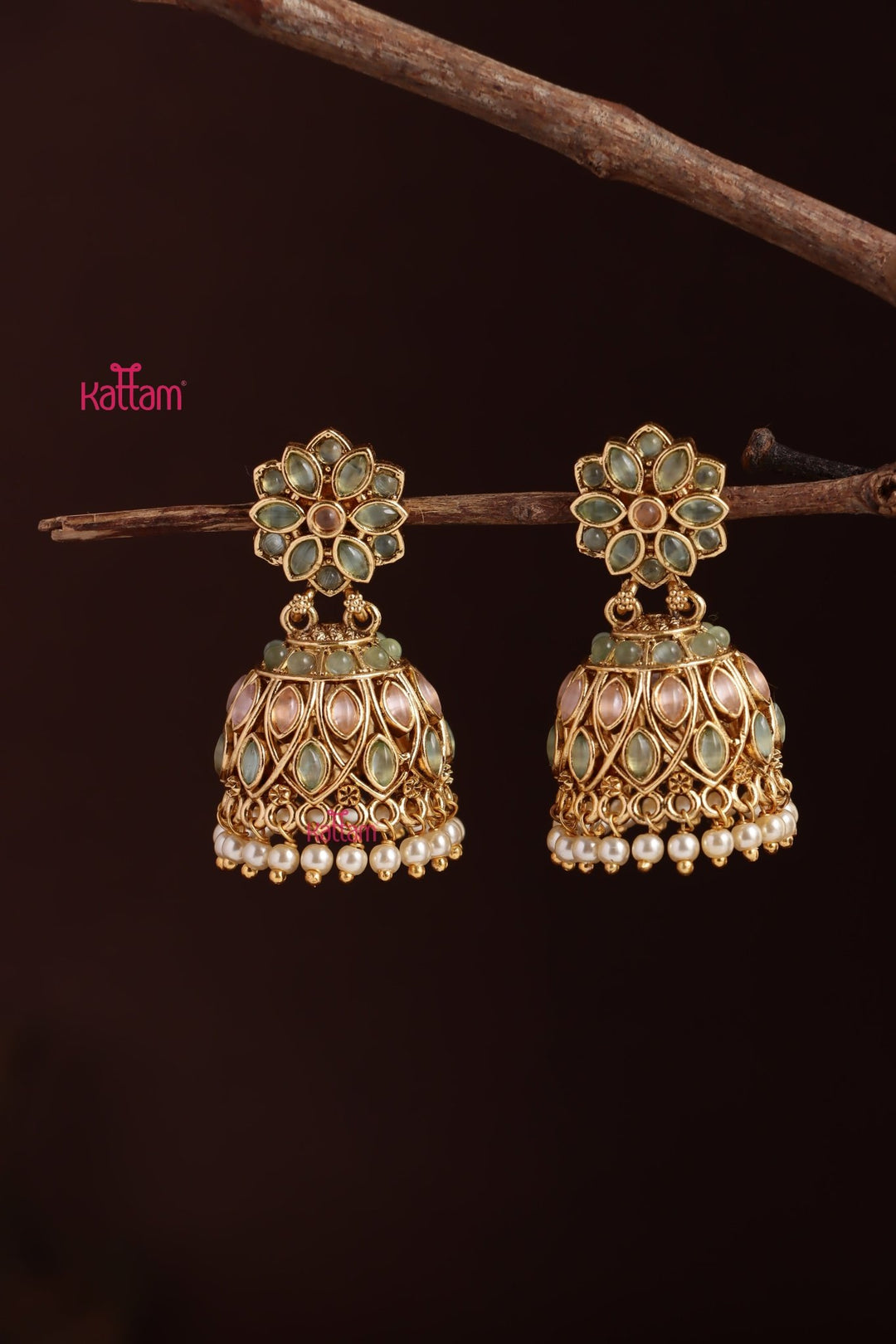 Pastelgreen Flower Jhumka - E1219