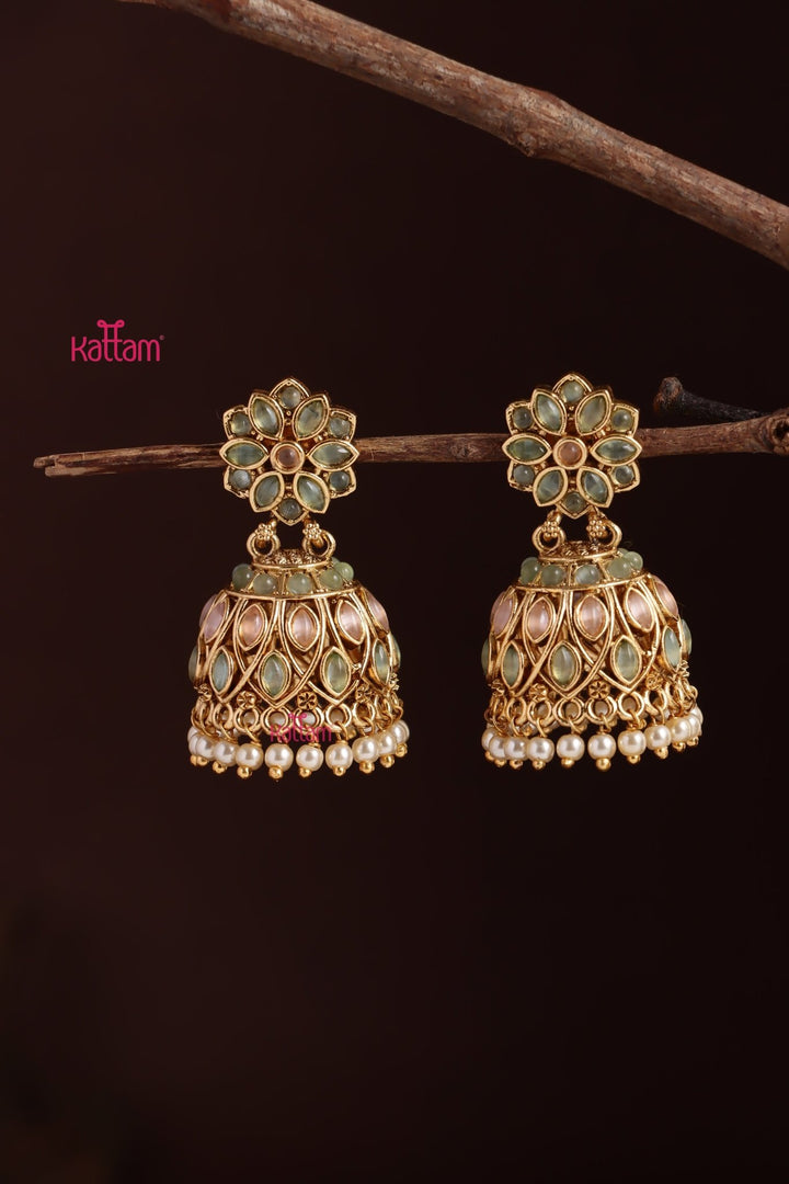 Pastelgreen Flower Jhumka - E1219