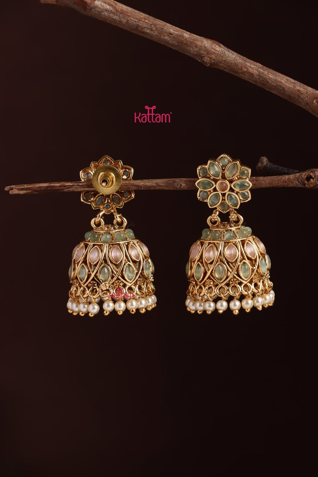 Pastelgreen Flower Jhumka - E1219