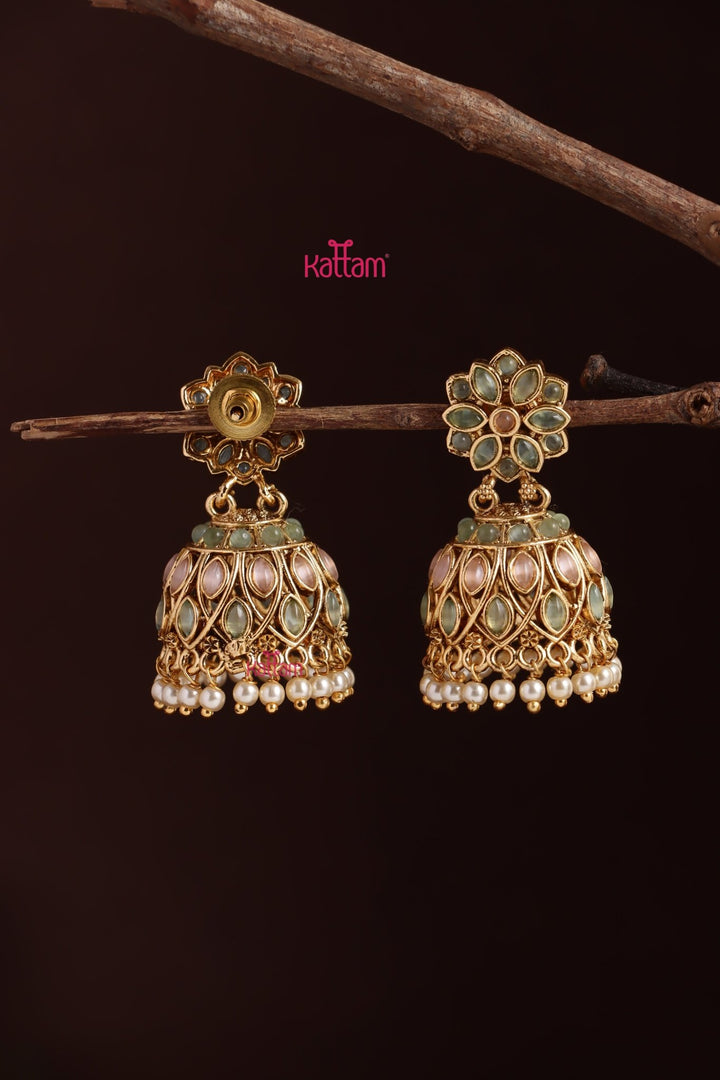 Pastelgreen Flower Jhumka - E1219