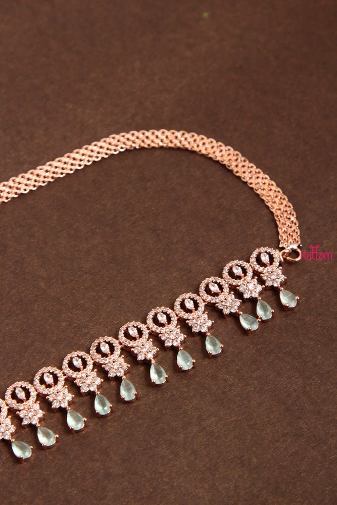 Pastle Blue AD Rosegold Hip Chain - HB060