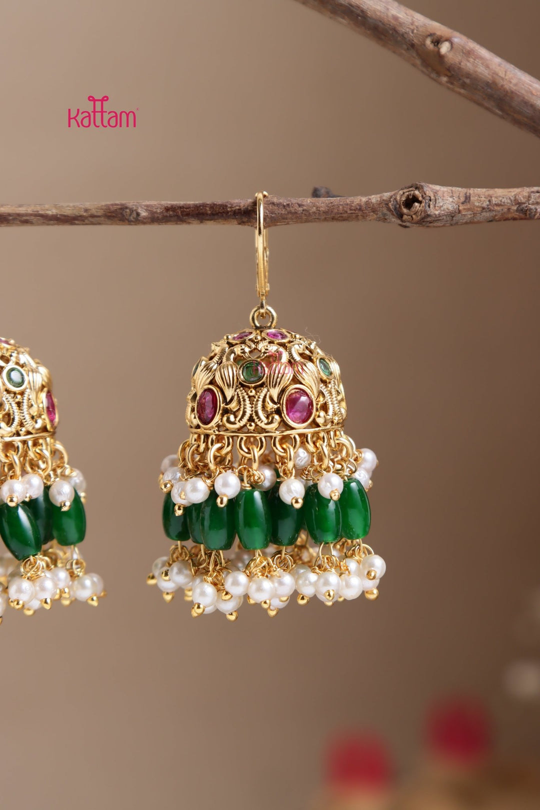Peacock Beaded Hoop Jhumka - E1024