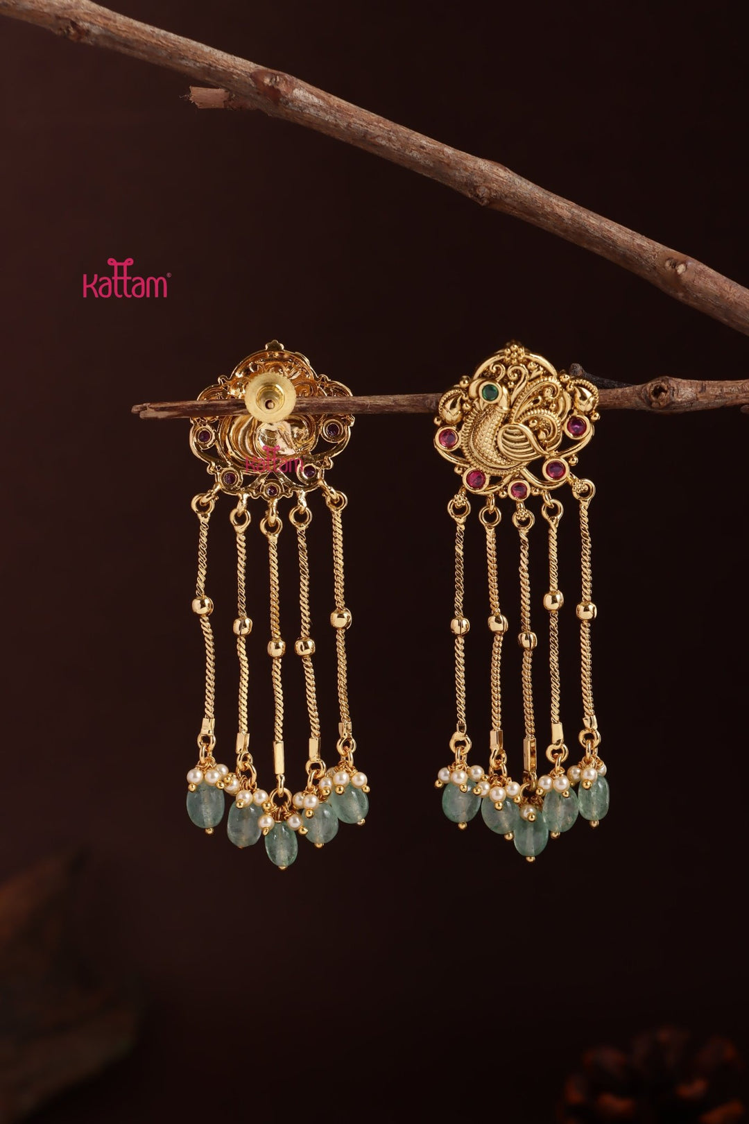 Peacock Drop Green Bead Earring - E1250