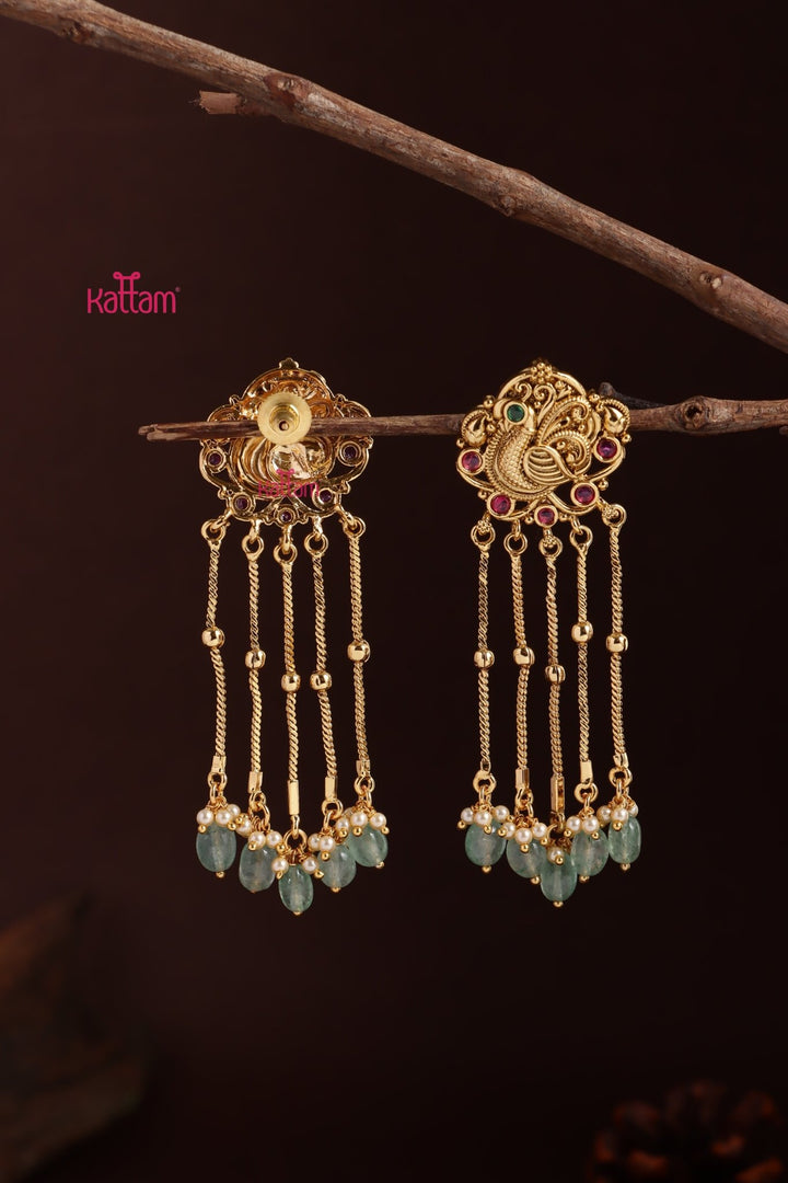 Peacock Drop Green Bead Earring - E1250