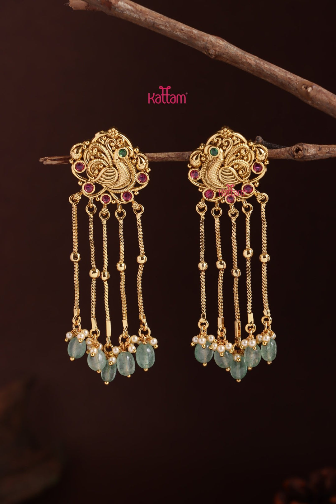 Peacock Drop Green Bead Earring - E1250