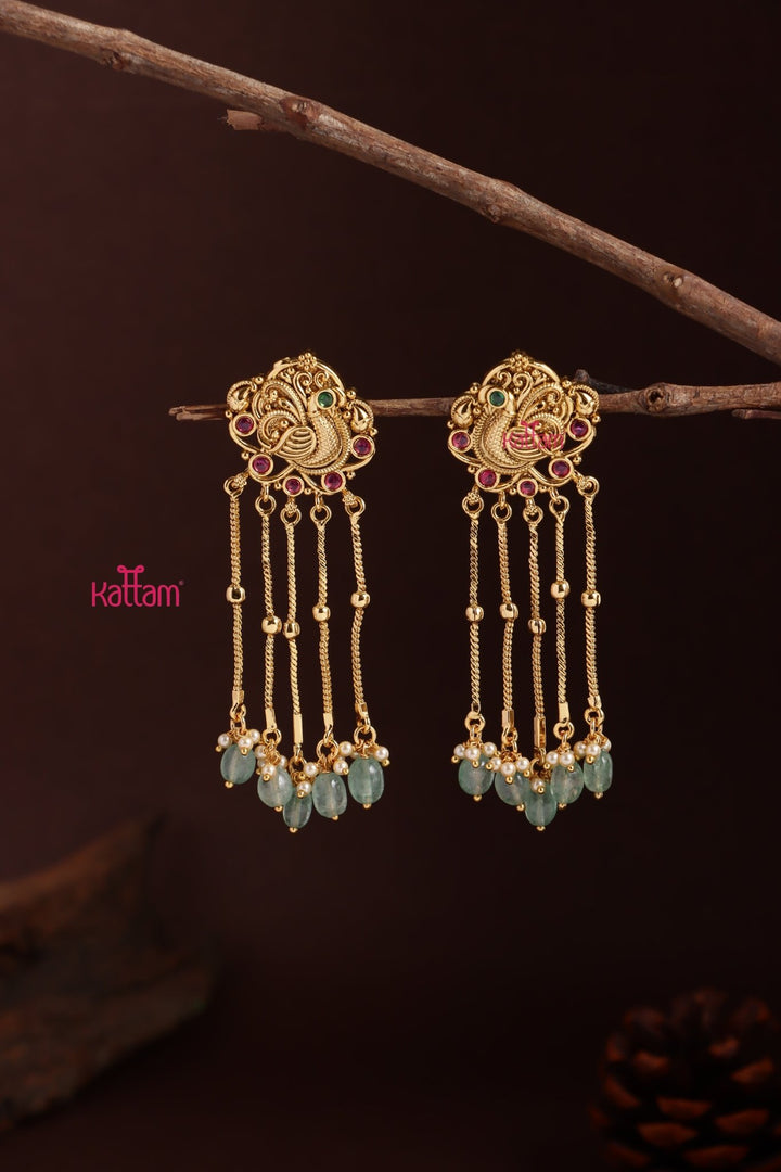 Peacock Drop Green Bead Earring - E1250