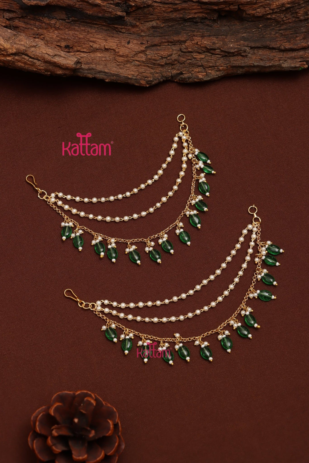 Pearl Green Beaded Earchain - ECO78