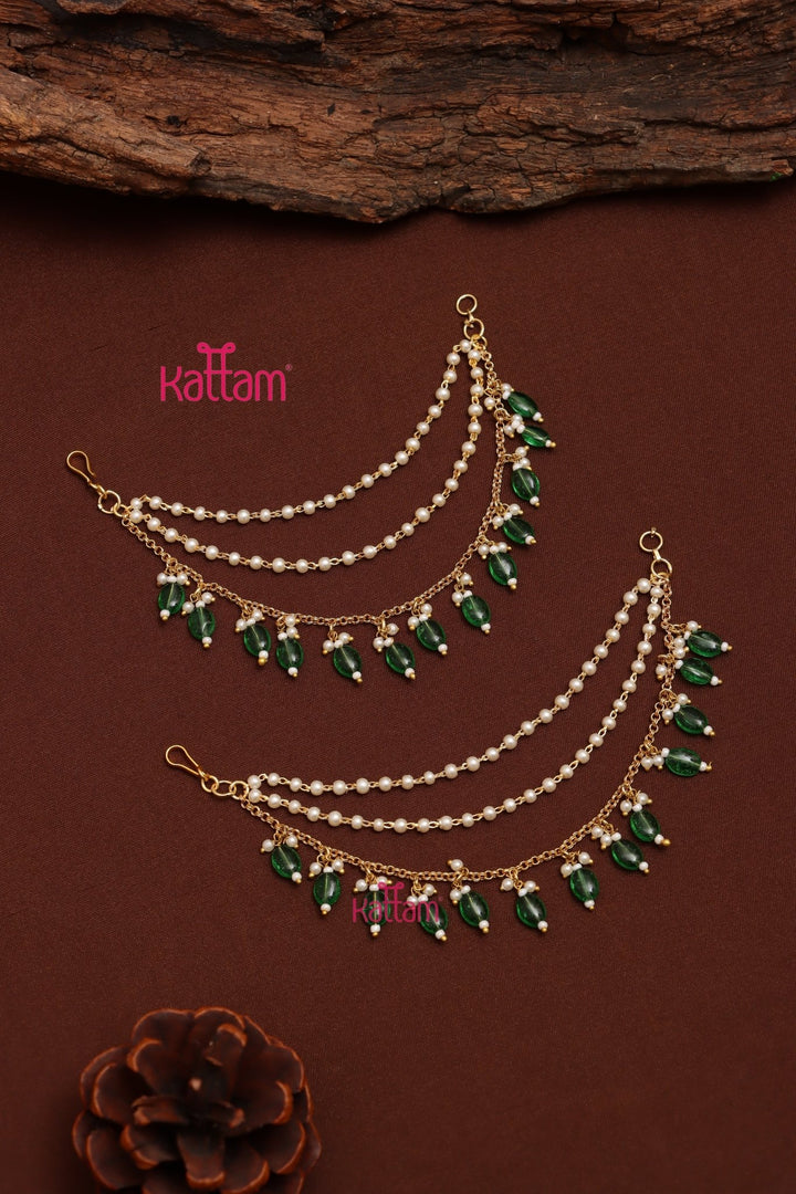 Pearl Green Beaded Earchain - ECO78