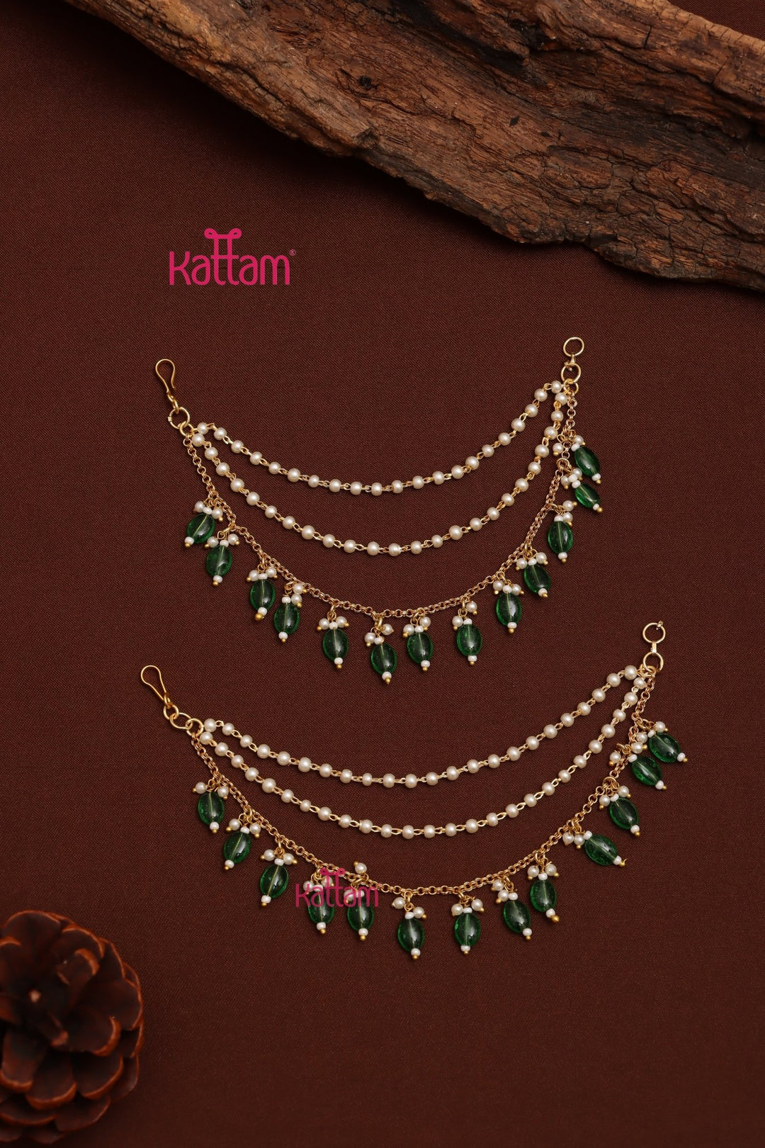 Pearl Green Beaded Earchain - ECO78