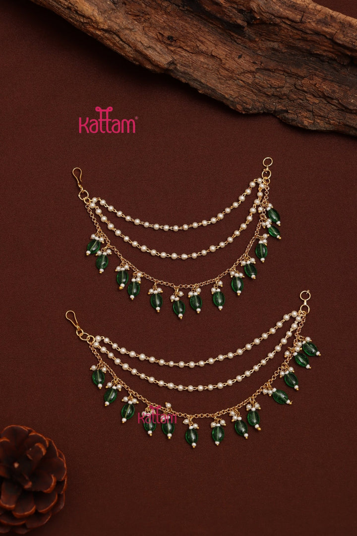 Pearl Green Beaded Earchain - ECO78