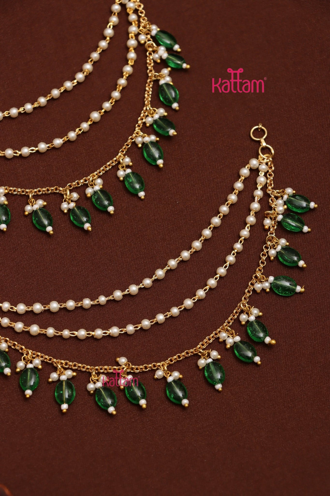 Pearl Green Beaded Earchain - ECO78