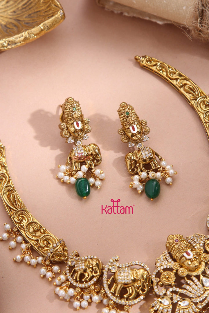 Perumal Engraved Hasli Choker - Green - N3346