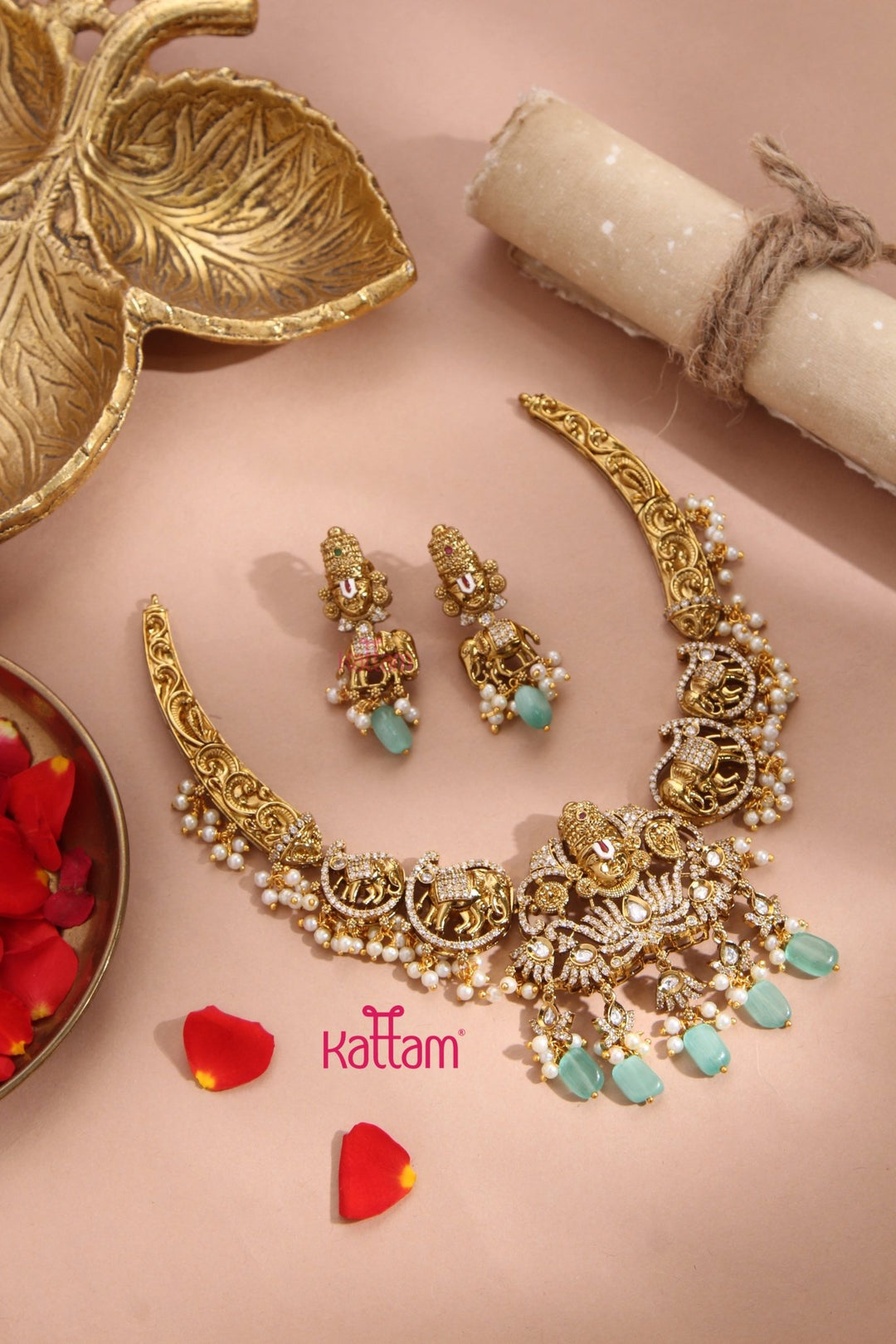 Perumal Engraved Hasli Choker - Pastel Green - N3344