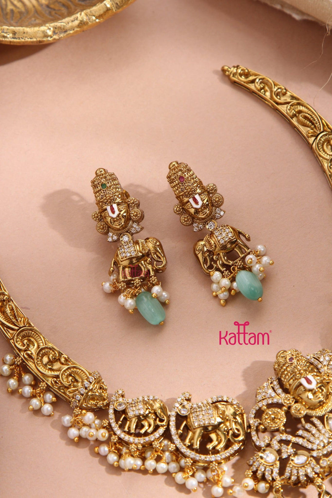 Perumal Engraved Hasli Choker - Pastel Green - N3344