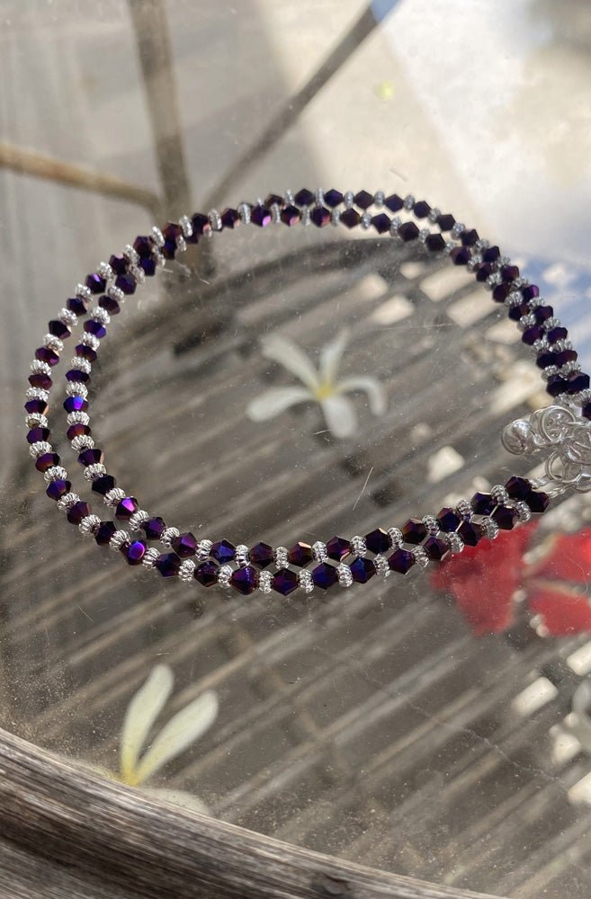Purple Crystal Bead Anklet - A6