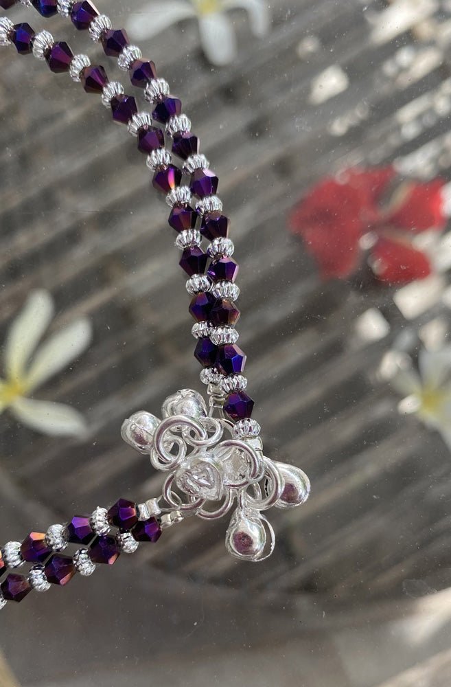Purple Crystal Bead Anklet - A6
