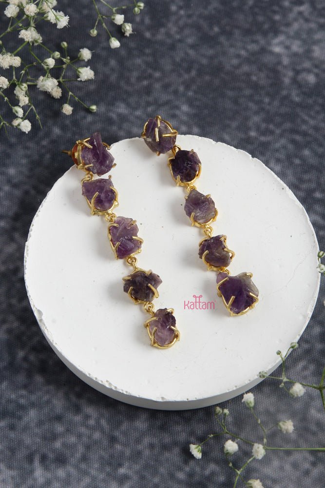 Purple Raw Stone Drop Earrings - E759