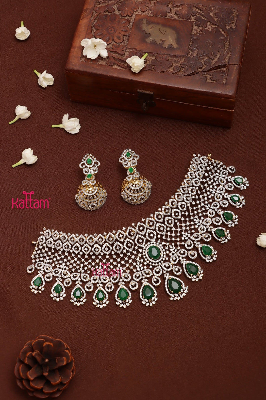 Quincy - AD Stone Green Bridal Choker Set - N5322