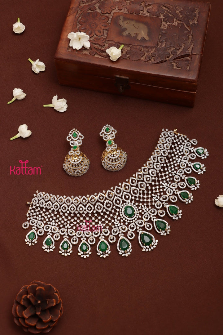 Quincy - AD Stone Green Bridal Choker Set - N5322