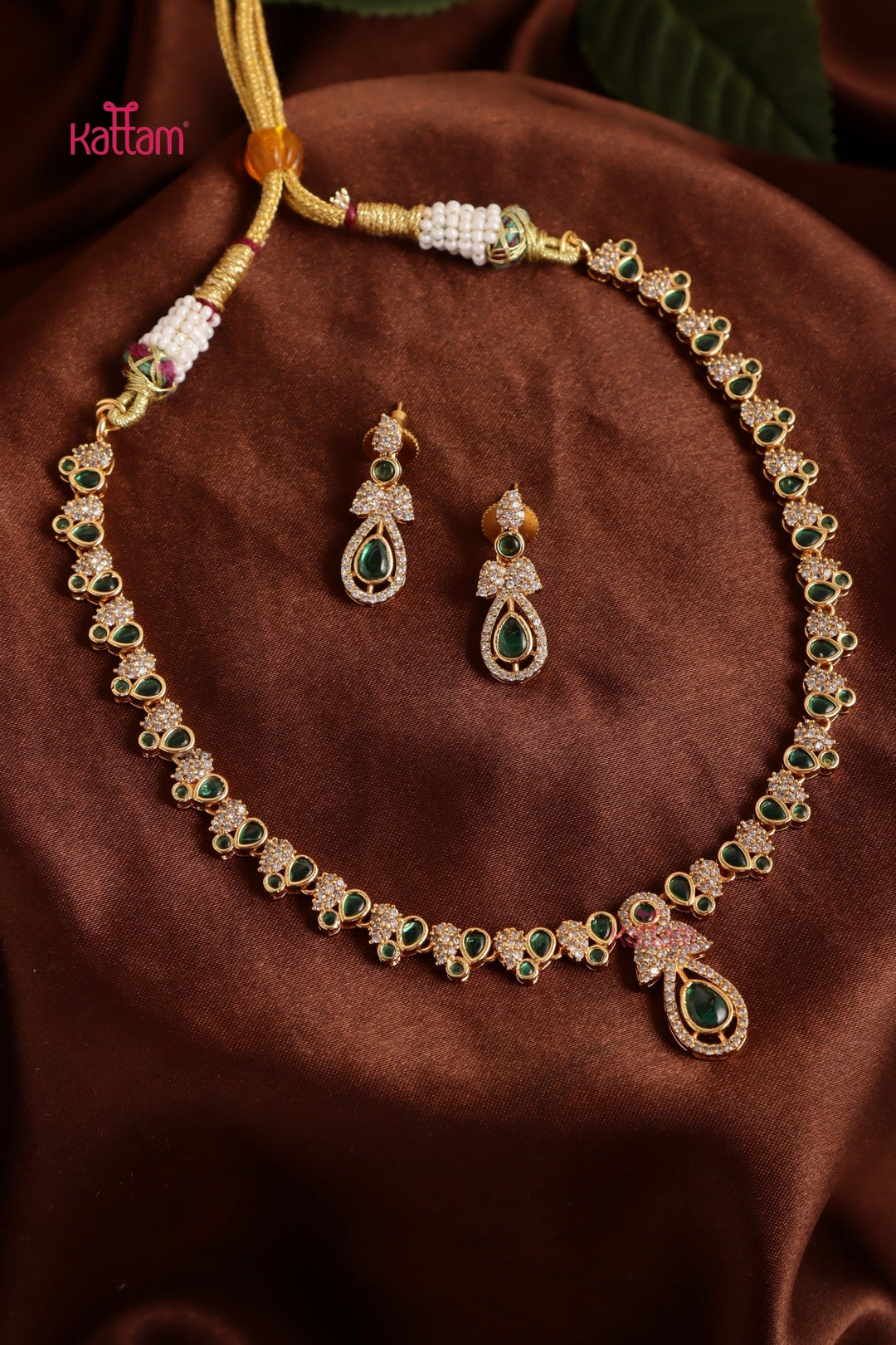 Ravya - AD Stone Green Drop Necklace - N5178