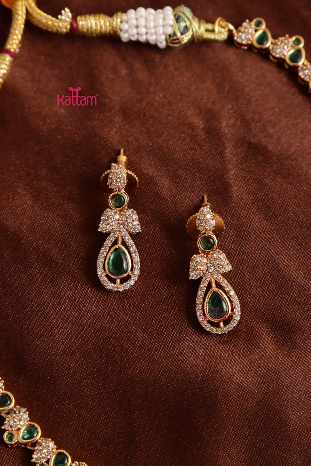 Ravya - AD Stone Green Drop Necklace - N5178