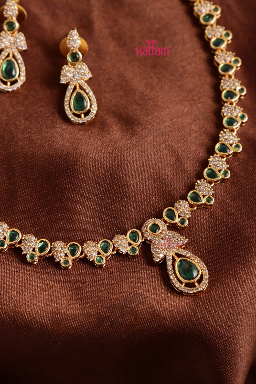Ravya - AD Stone Green Drop Necklace - N5178