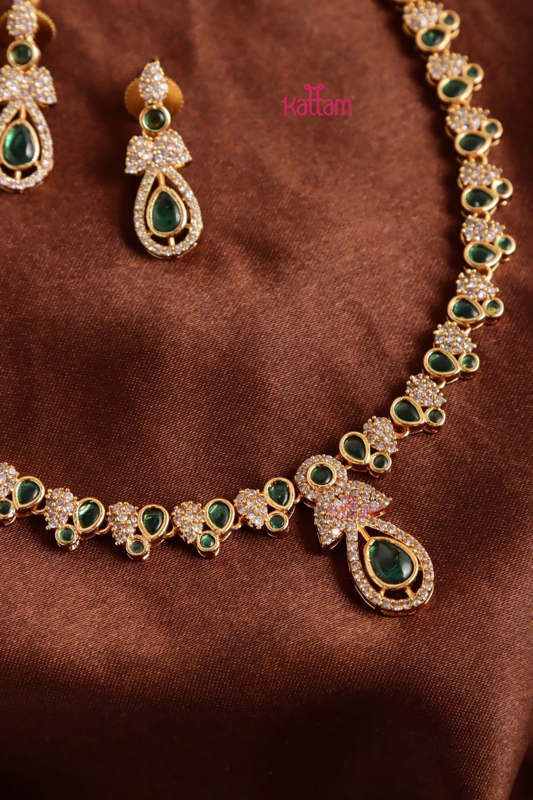 Ravya - AD Stone Green Drop Necklace - N5178