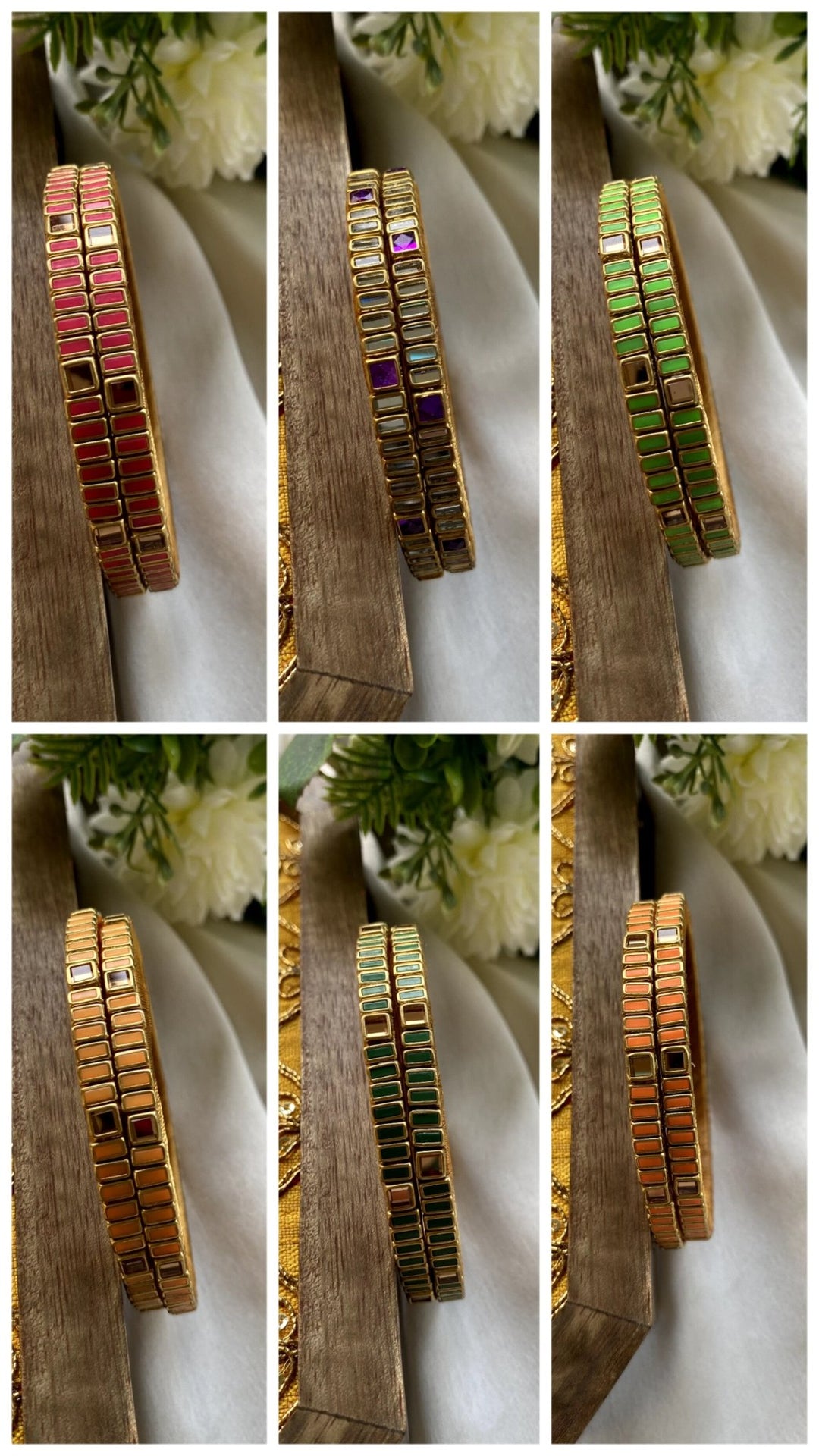 Rectangle Handmade Kundan Bangles (Set of 2 - 6 Colour Options Available ) - KB053 - V4