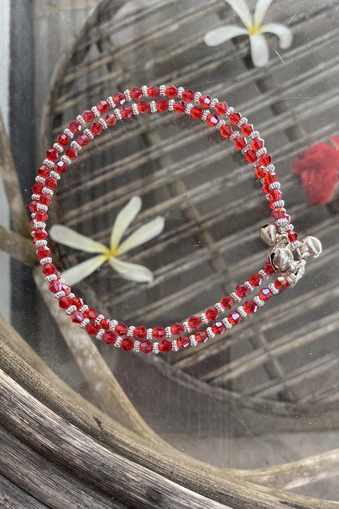 Red Crystal Bead Anklet - A14