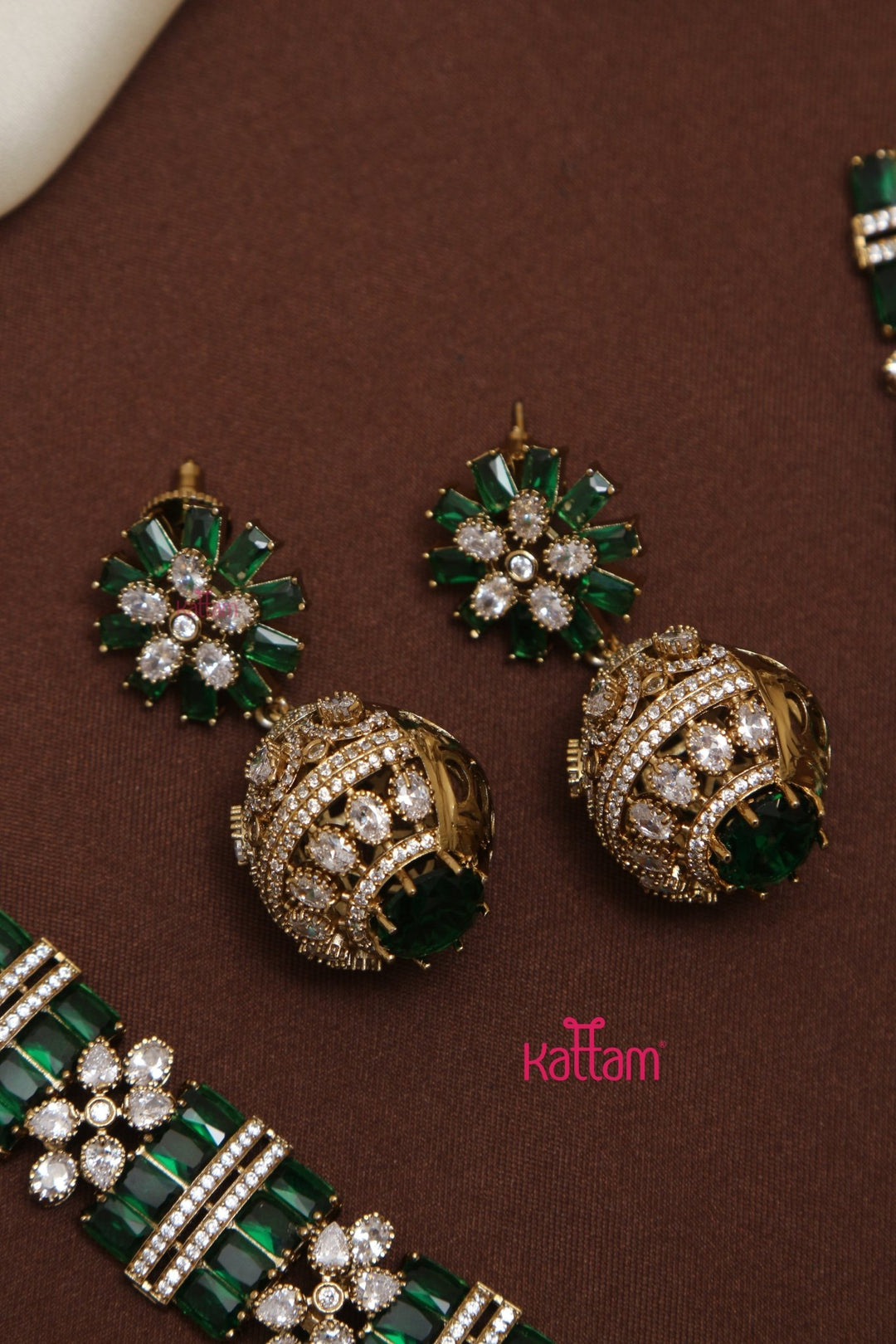 Riha - Green Victorian Polki Necklace Set - N5249